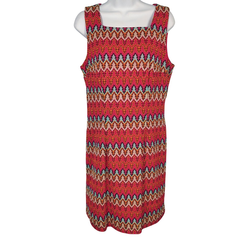 Womens SZ 12 AGB Dress Pink Multicolor Chevron Zigzag Knit Retro Mod Shift
